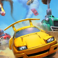 TNT Racers key art showing a yellow car on a racetrack
